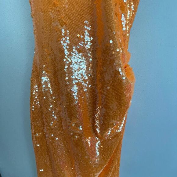 Caroline Constas Orange Sequin Halter‎ Midi Dress M Fairy Ethereal Statement - Picture 4 of 12